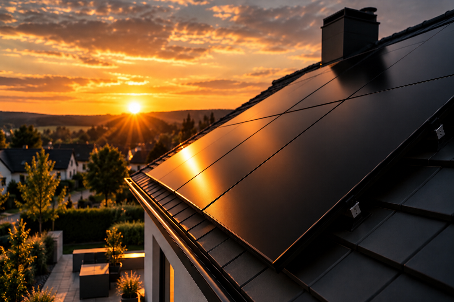 Photovoltaikanlage bei Sonnenuntergang